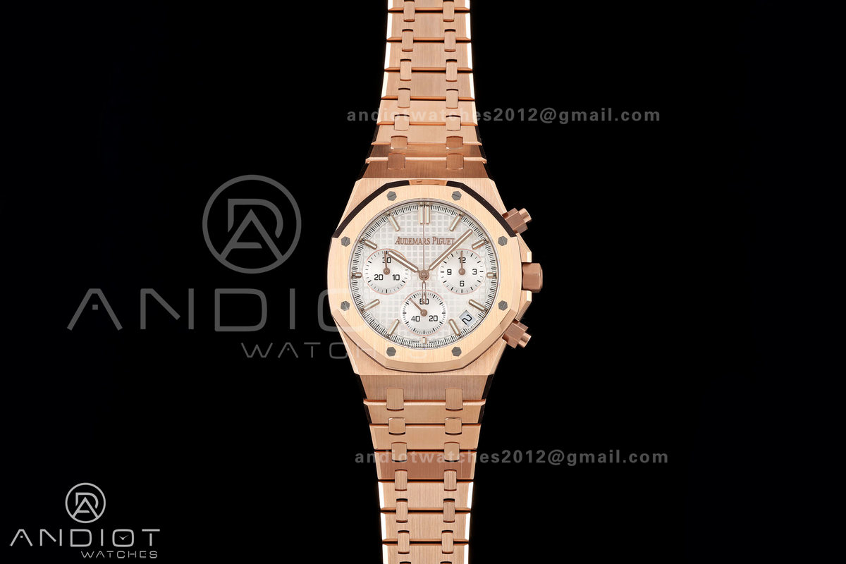 Royal Oak Chrono 26240 RG DDF 1:1 Best Edition White Dial on RG Bracelet DD4401 Super Clone (50 Anniversary)